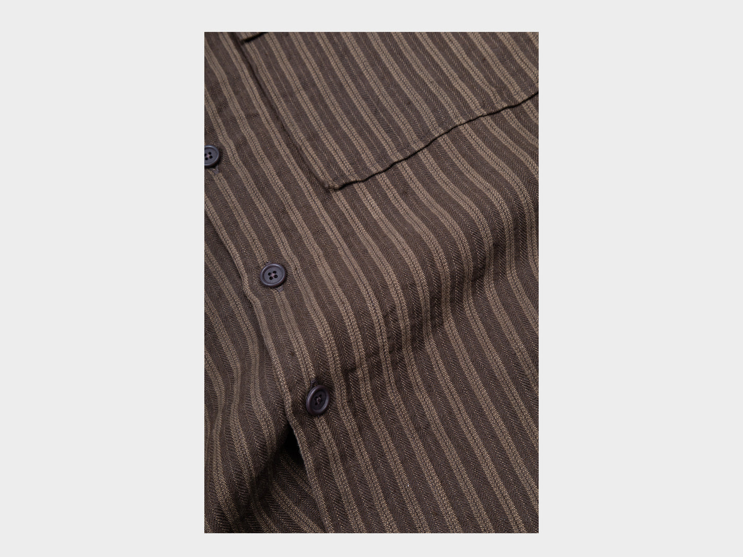 Evan Kinori Big Shirt Linen Herringbone Stripe Brown