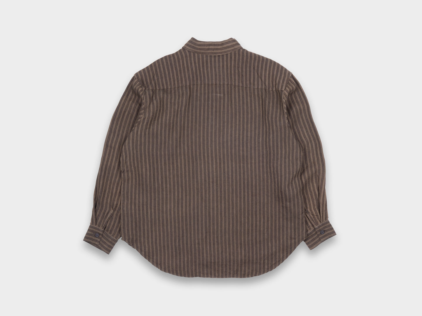 Evan Kinori Big Shirt Linen Herringbone Stripe Brown