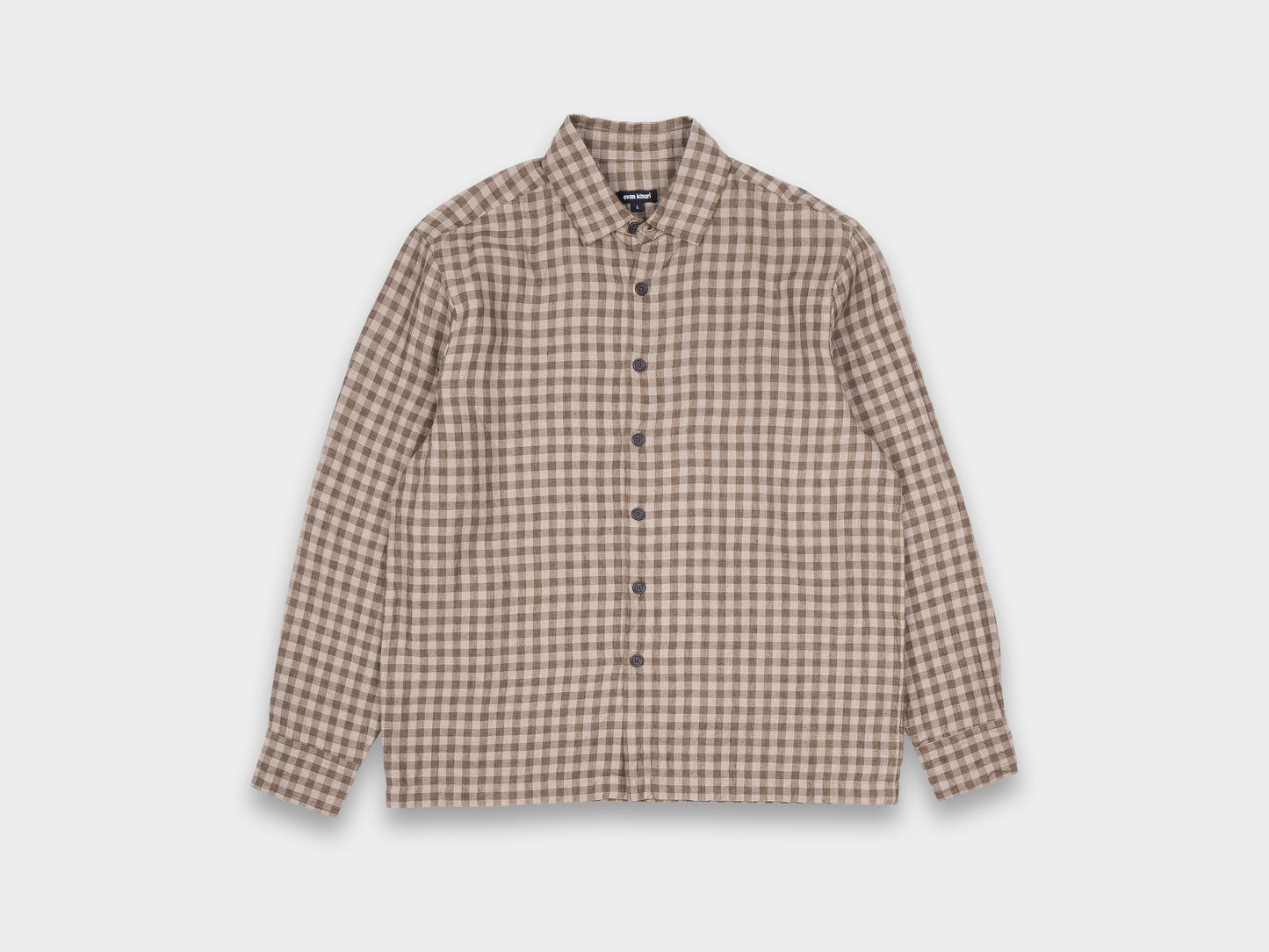 Evan Kinori Flat Hem Shirt Linen Check Beige / Brown