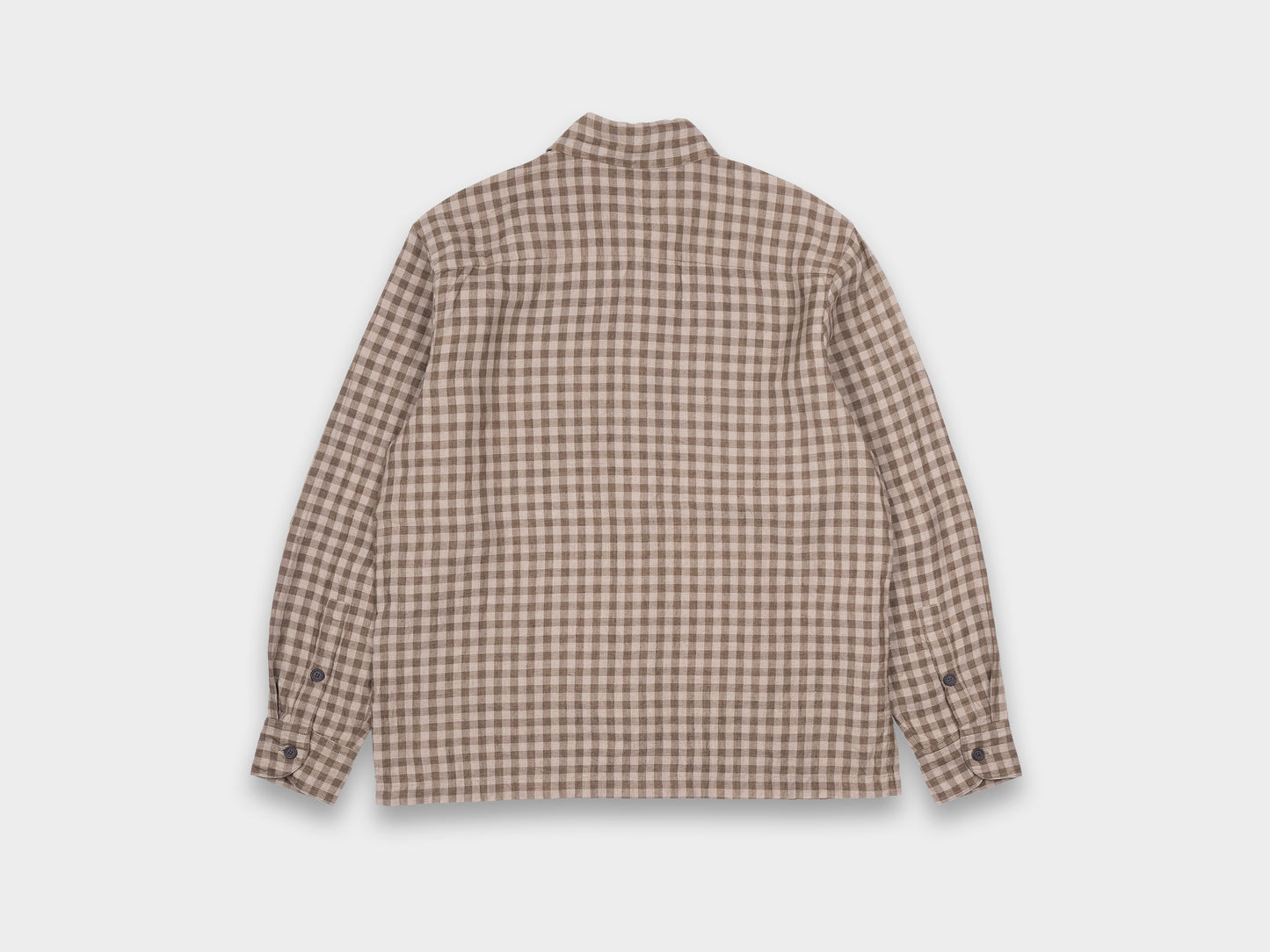 Evan Kinori Flat Hem Shirt Linen Check Beige / Brown