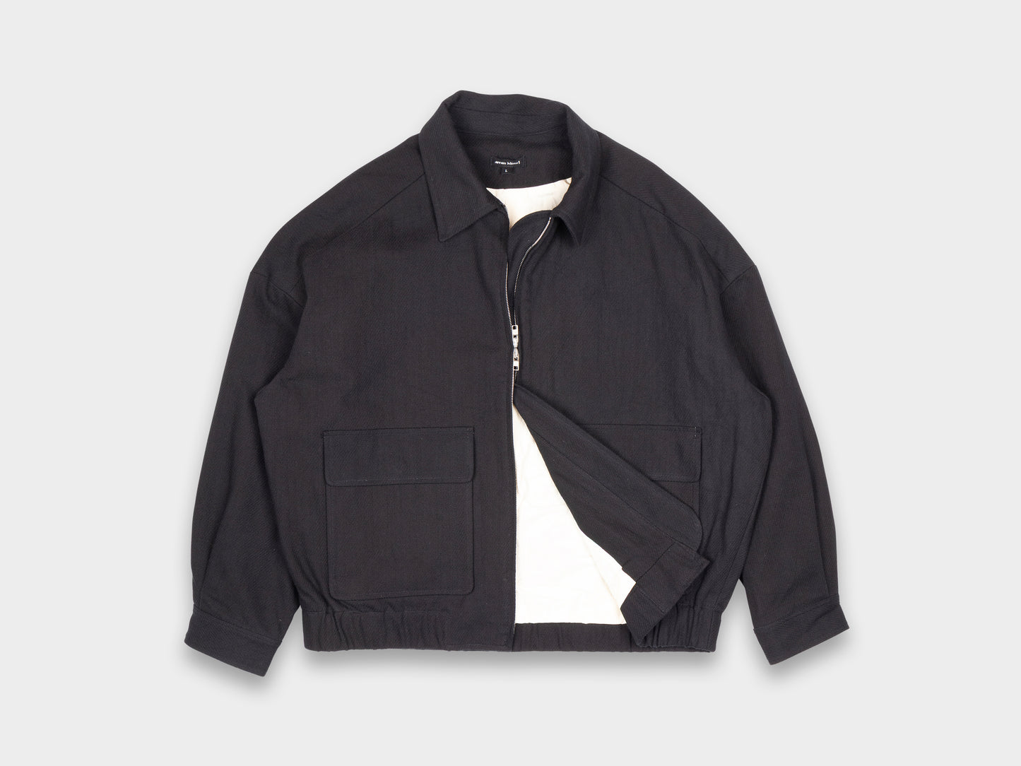 Evan Kinori Zip Jacket Two Cotton Kersey Black