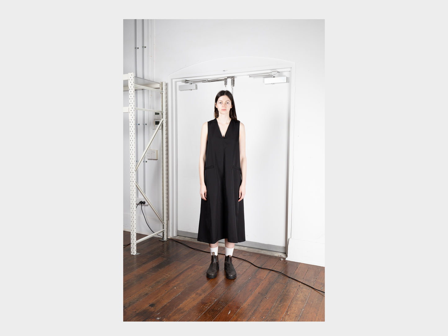 W-R17A5 "V Dress" Black Wool Gabardine