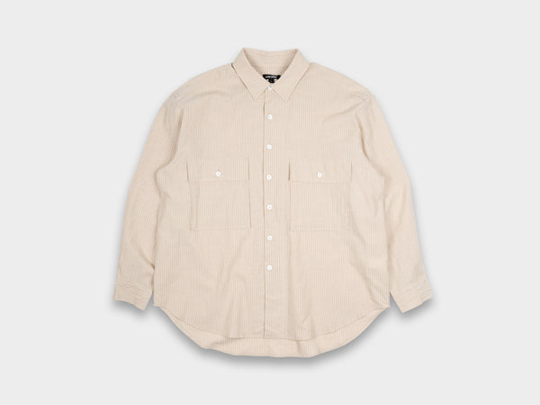 Evan Kinori Big Shirt Linen Stripe Beige / White