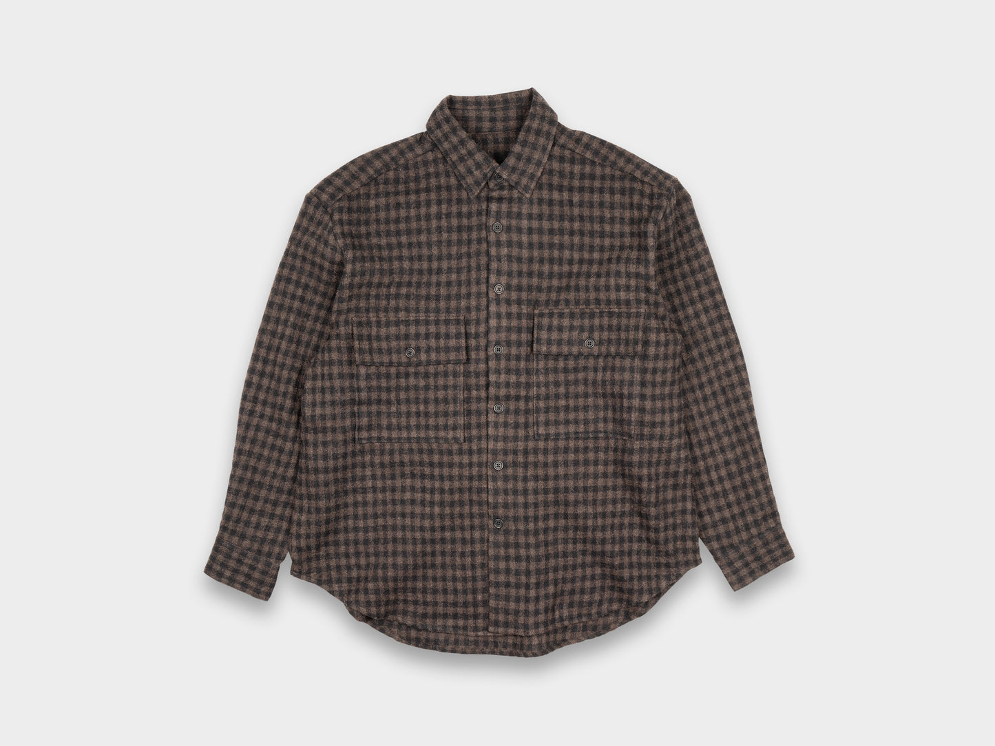 Evan Kinori Big Shirt Wool Gauze Black / Brown