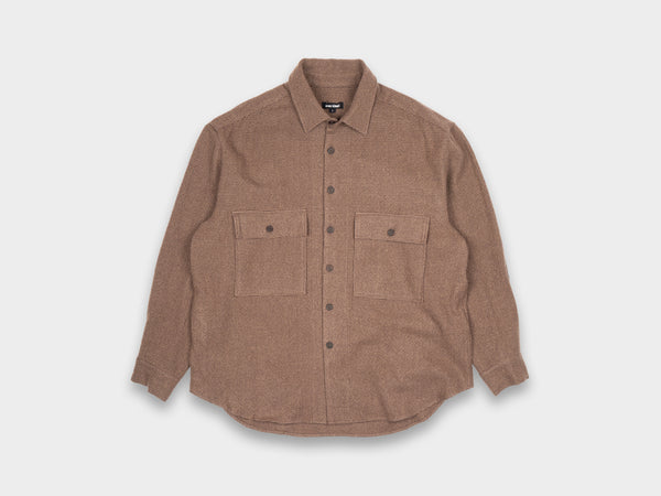 Evan Kinori Big Shirt Wool Puppytooth Brown