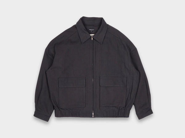 Evan Kinori Zip Jacket Two Cotton Kersey Black