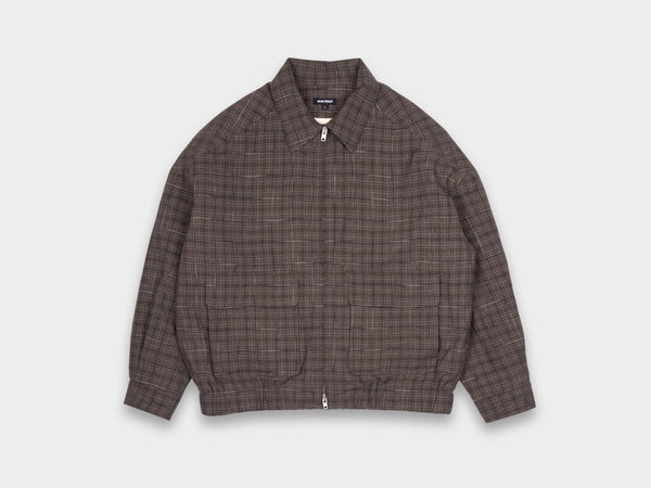 Evan Kinori Zip Jacket Two Kasuri Wool Check Beige / Navy