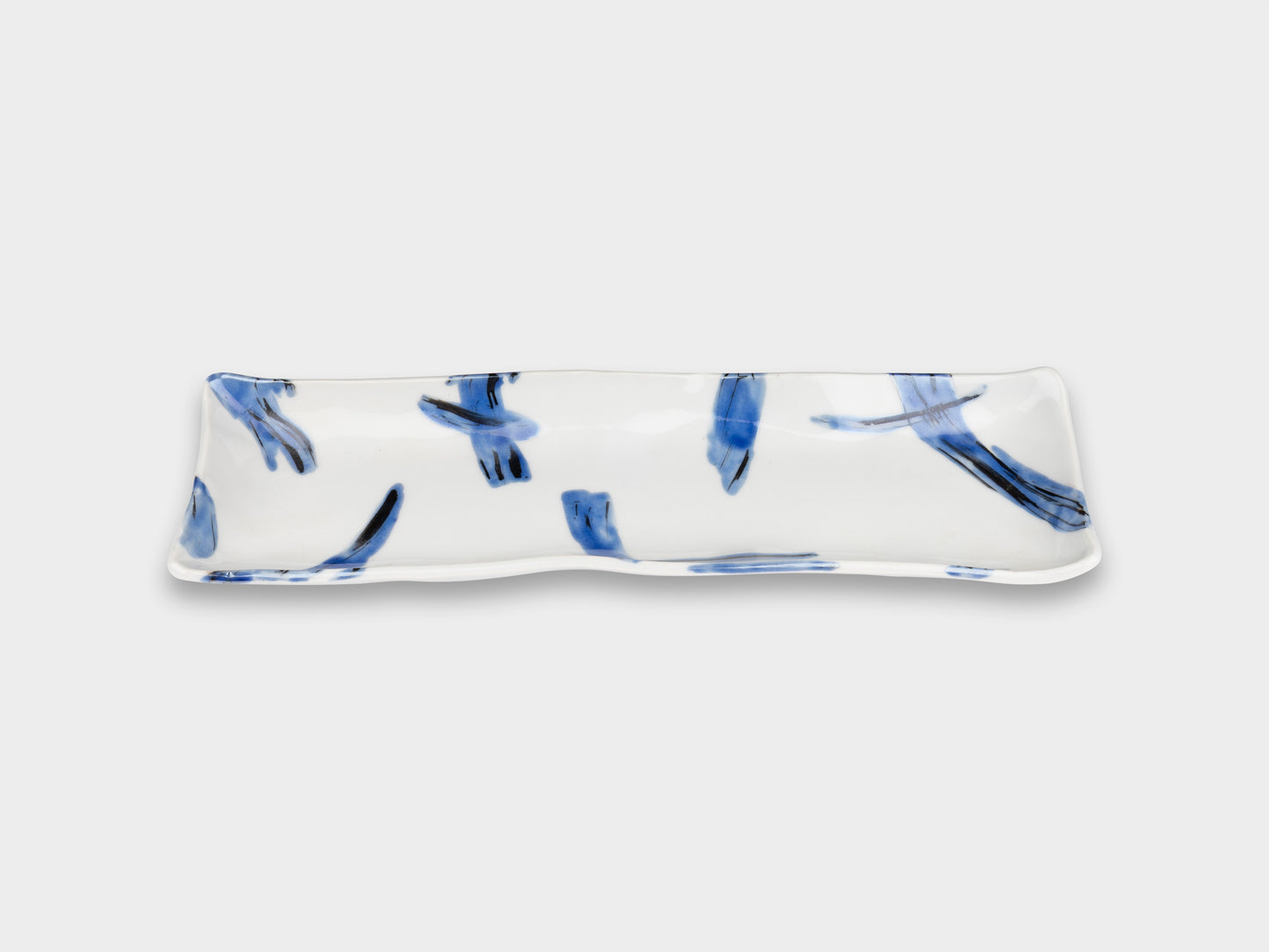Furukawa Shozo Long Rectangle Plate Blue Leaves