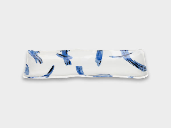 Furukawa Shozo Long Rectangle Plate Blue Leaves