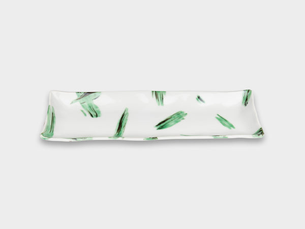 Furukawa Shozo Long Rectangle Plate Green Leaves