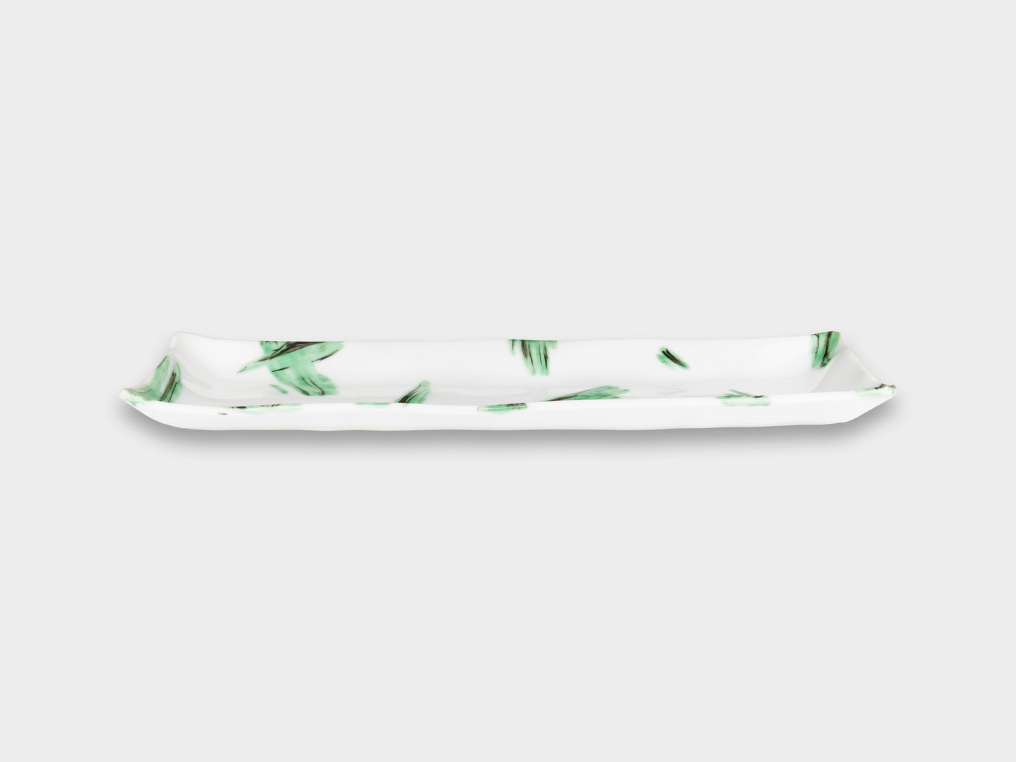 Furukawa Shozo Long Rectangle Plate Green Leaves