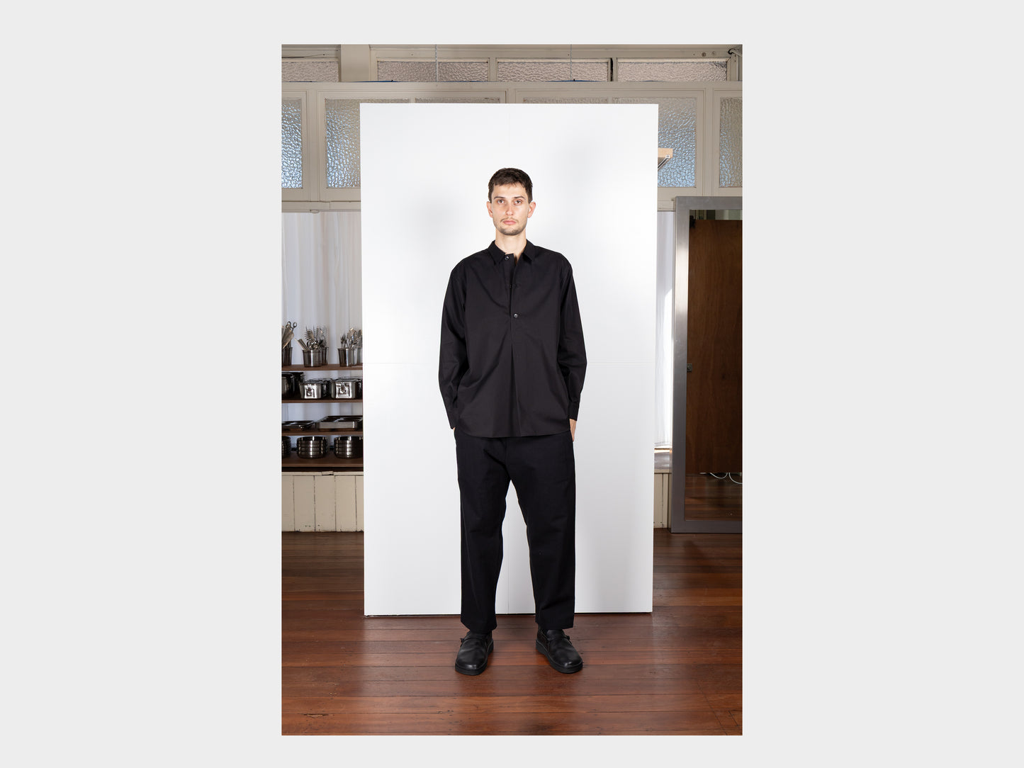 R0S2 "Pullover Shirt" Black Magic Gabardine