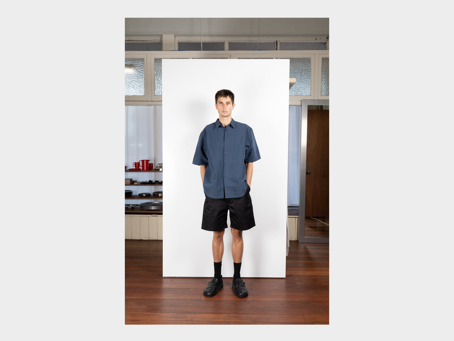 SPS9 "S/S Weather Shirt" Blue Metal Linen