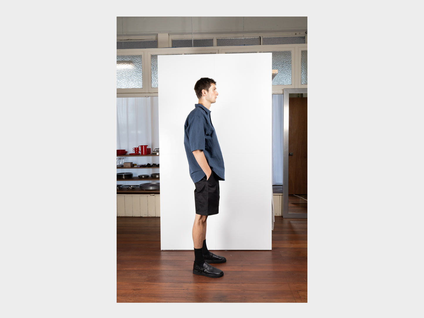 SPS9 "S/S Weather Shirt" Blue Metal Linen