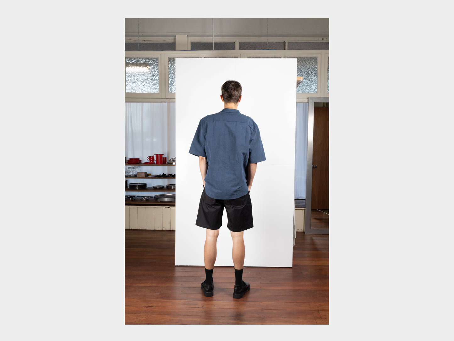 SPS9 "S/S Weather Shirt" Blue Metal Linen