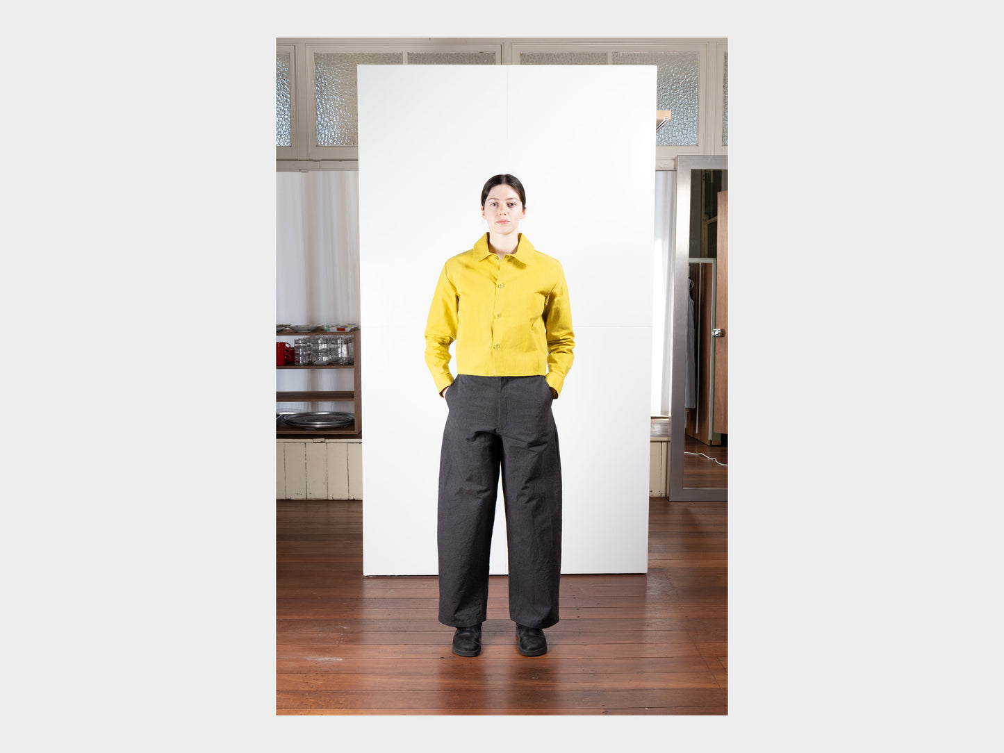 W–R21P4 "High-Wide Pants" Granite Wool