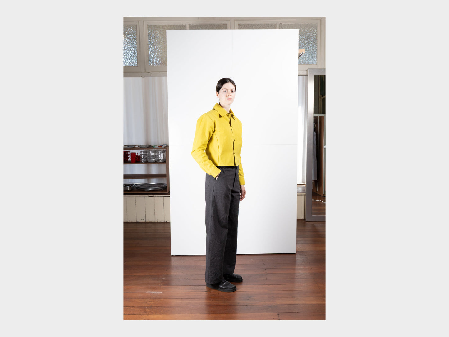 W–R21P4 "High-Wide Pants" Granite Wool
